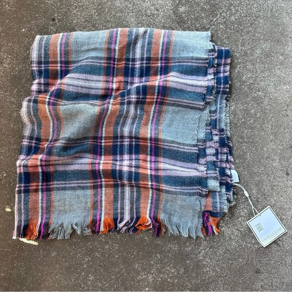Shiraleah Chicago Grey Orange Plaid Autumn Scarf Wrap